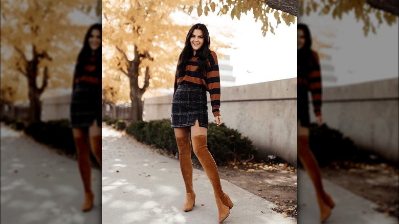 Rugby shirt and plaid skirt