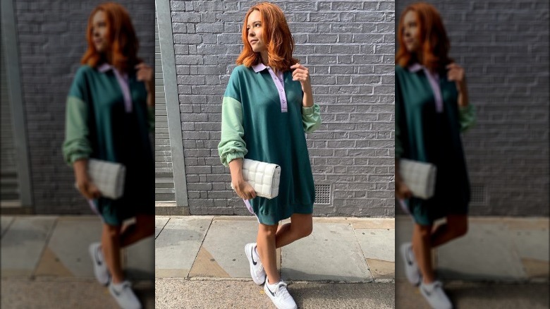 Green color-block rugby dress