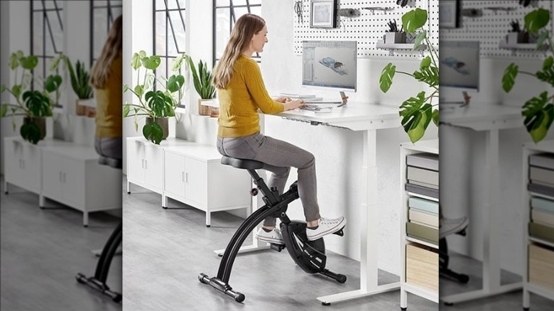 woman on desk bike 
