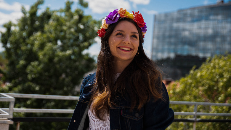 Woman wearing flower headband