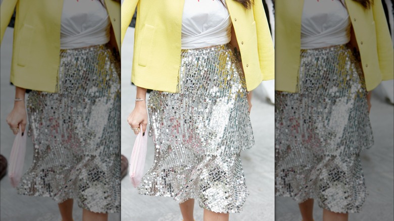 Mirror beaded silver skirt outfit