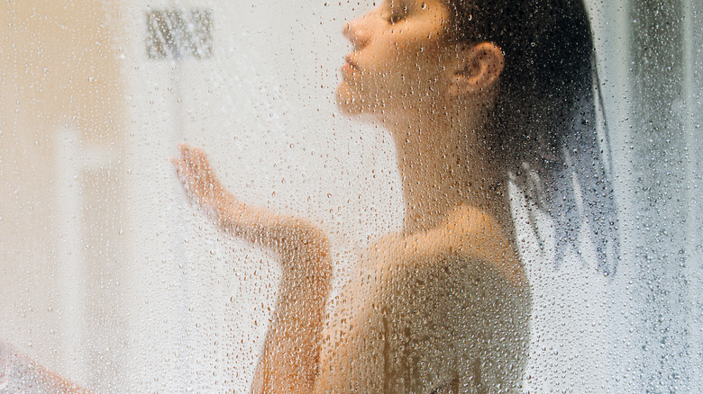 female showering