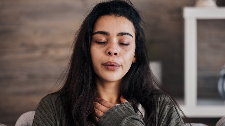 stressed woman breathing