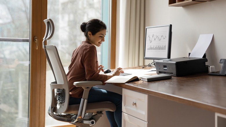 woman using computer