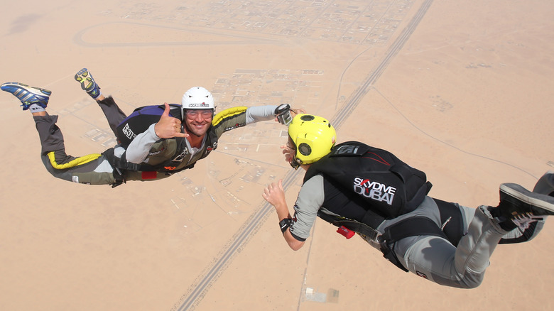 two people skydiving