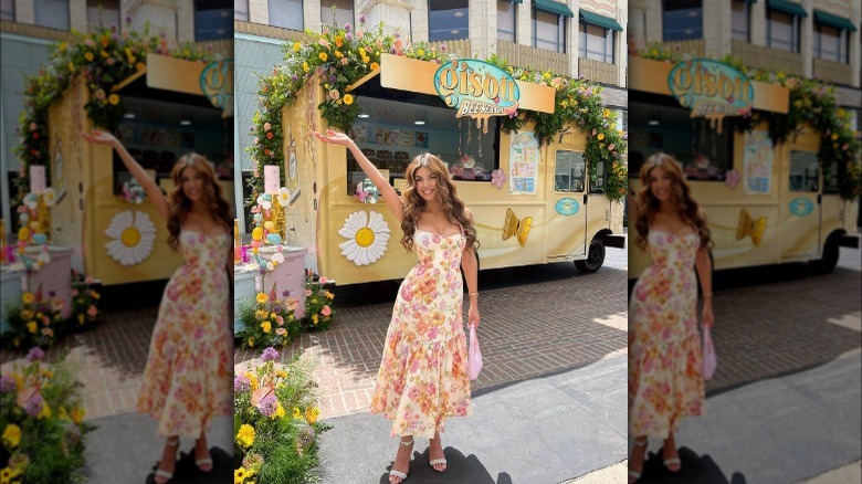 woman wearing floral dress