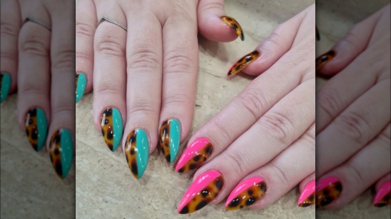 Tortoise shell nails with vibrant colors