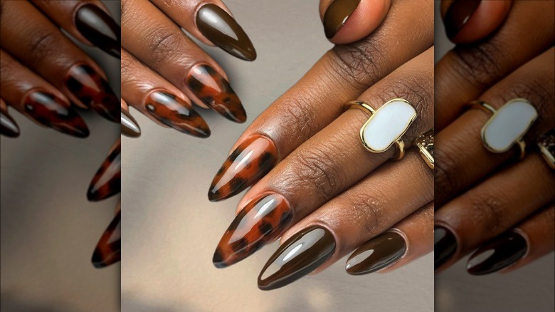 Tortoise shell accent nails