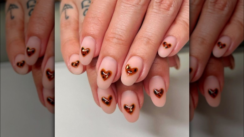 Tortoise shell nails with heart design