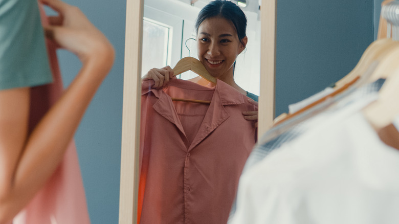 woman trying on clothing