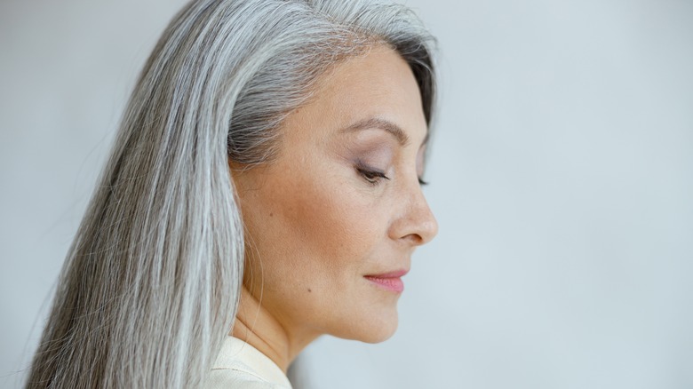 woman with silver hair