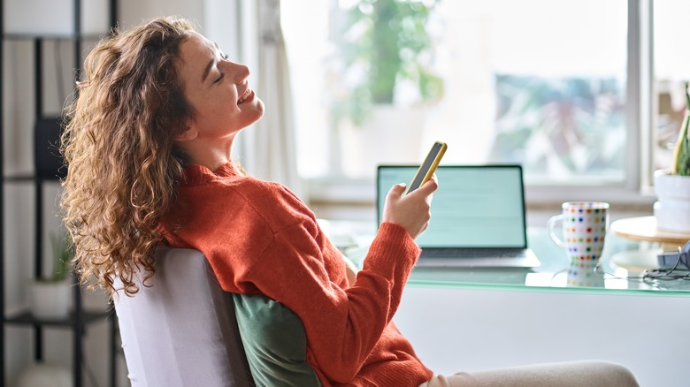 Woman taking break at work