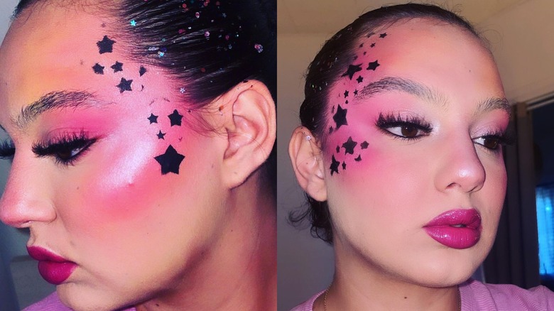 Pink blush black star makeup