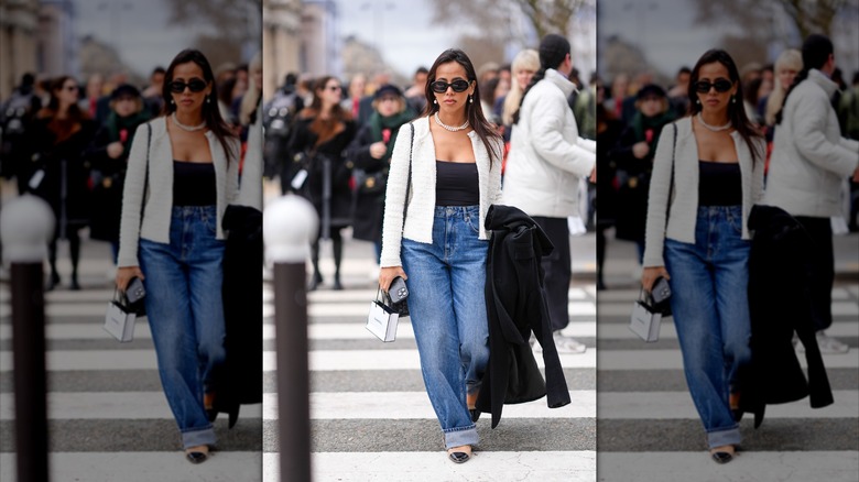 Woman crossing street