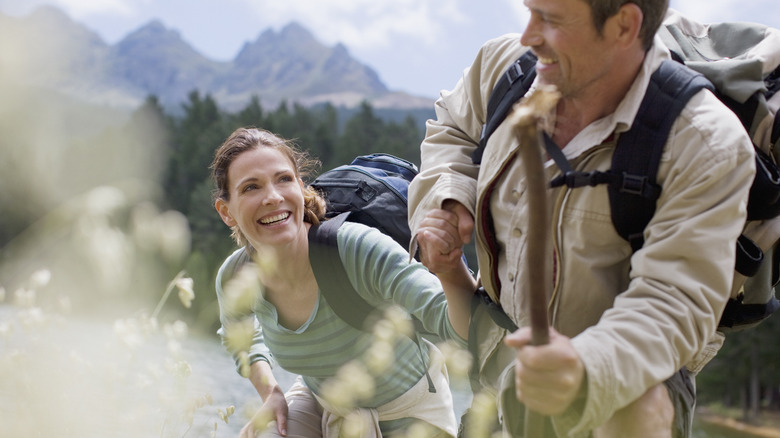 Man and woman on hiking trail