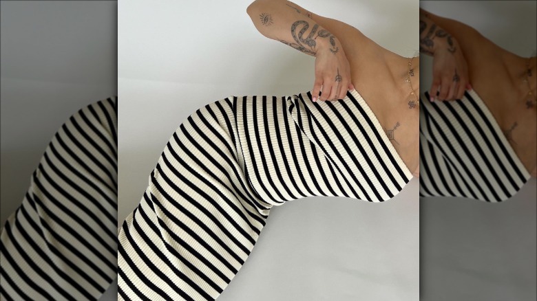 woman wearing striped tube dress