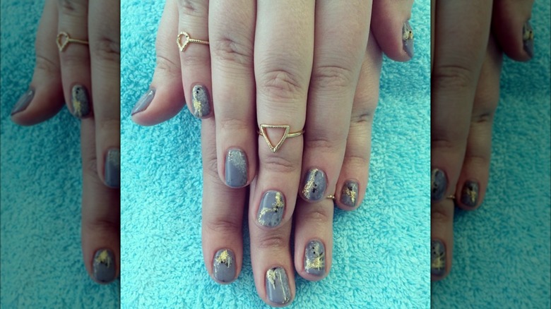 Glittery blue kintsugi nails