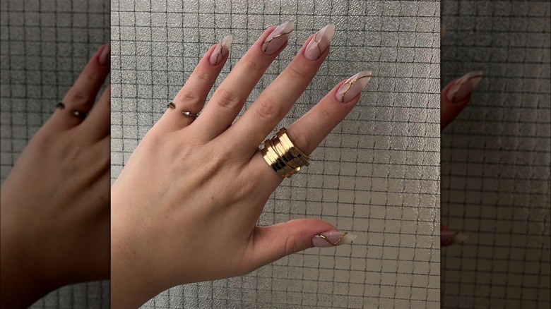 Clear, long kintsugi nails