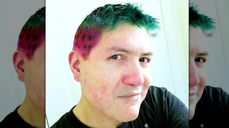 Short pink and green hair