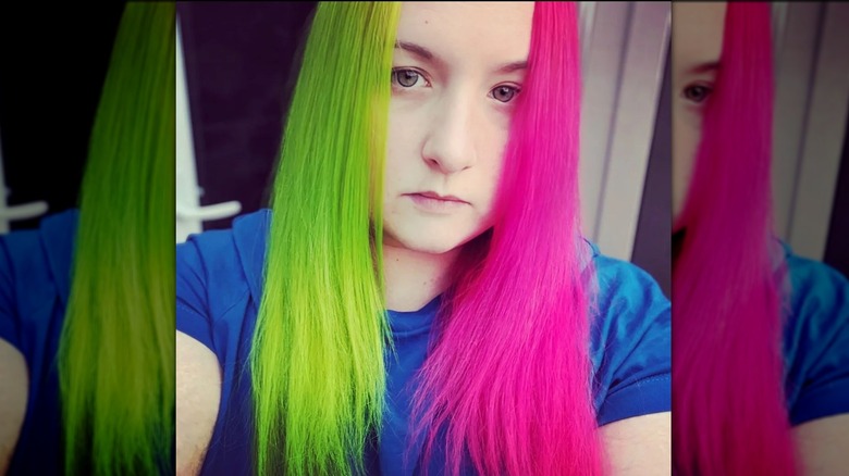 Green and pink hair