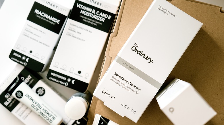 Boxed products from The Ordinary and The Inkey List