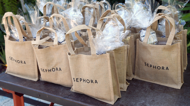 sephora gift bags arranged on table