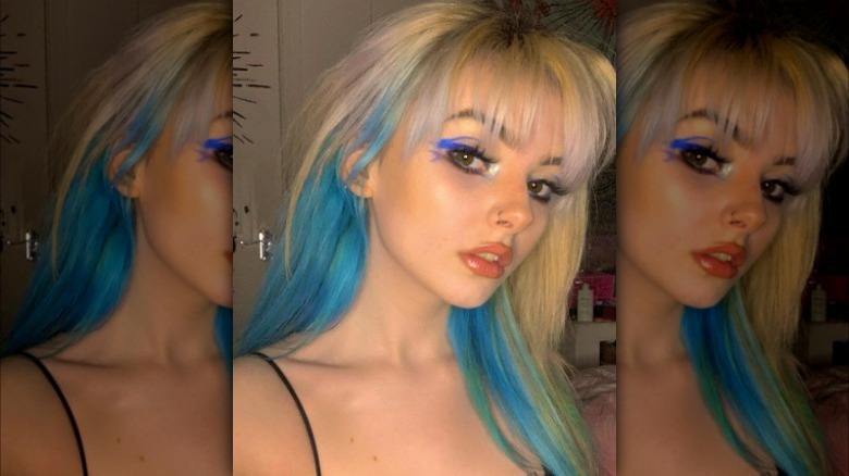 Blond with blue underlayer hairstyle