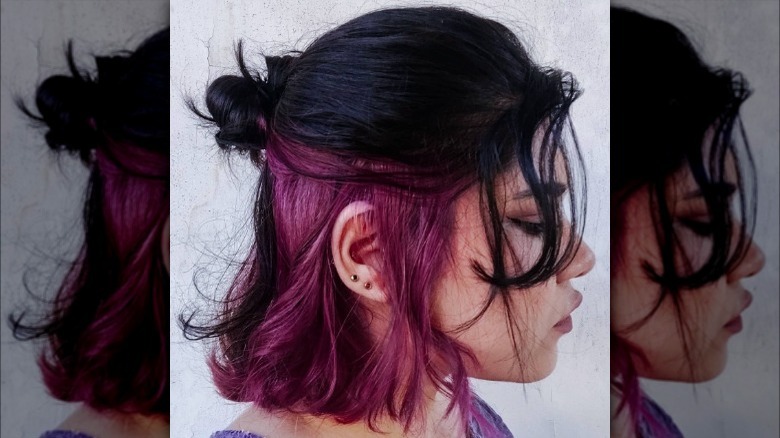 Girl with short purple underlayer hair