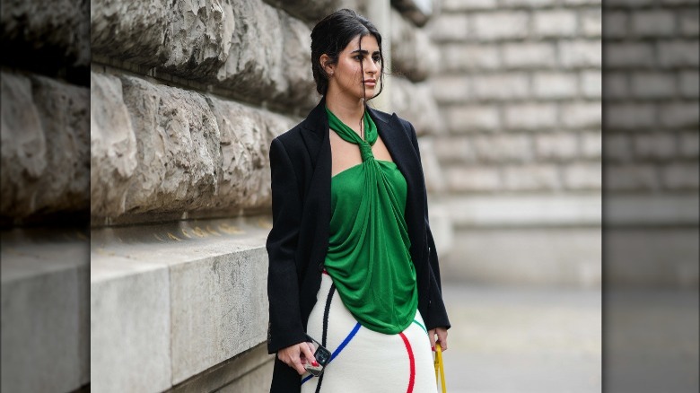 Woman in draped halter