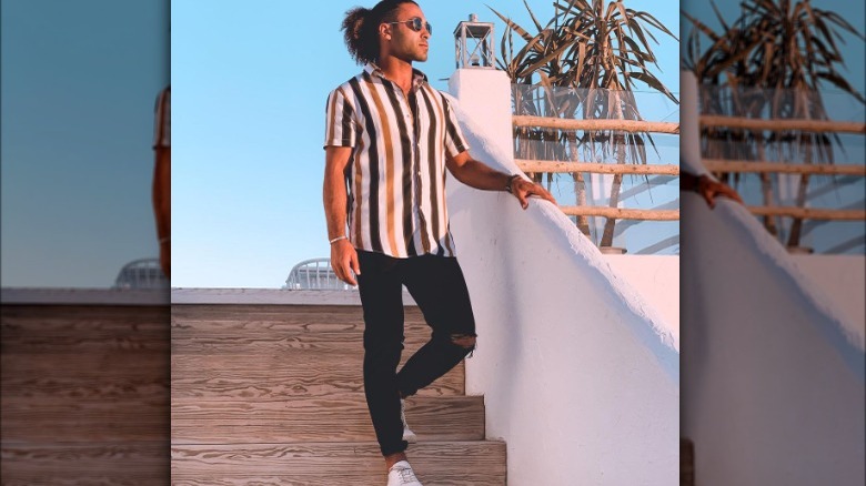 Stripe shirt and jeans on man