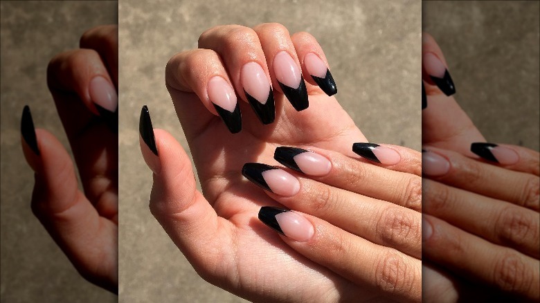 Black V-cut French manicure