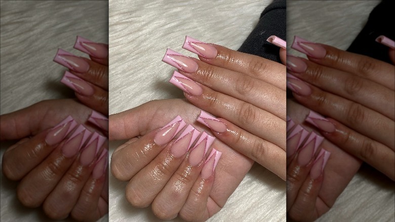 Pink V-cut French manicure