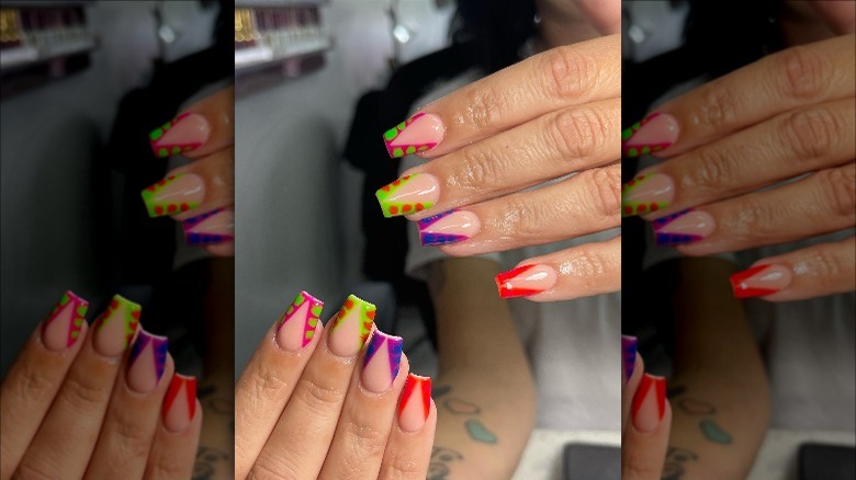 Rainbow V-cut French manicure