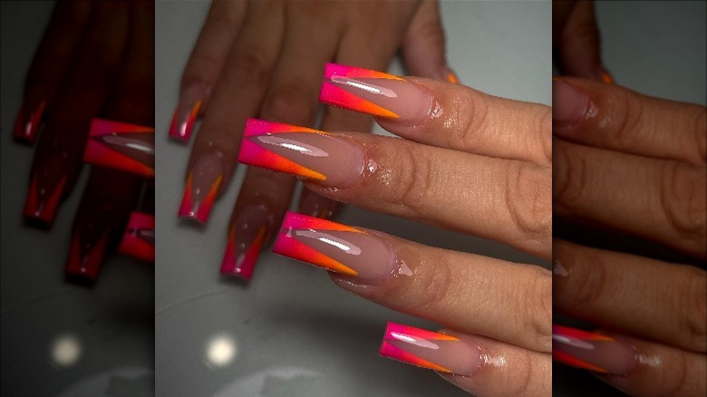 Sunset-inspired V-cut French manicure