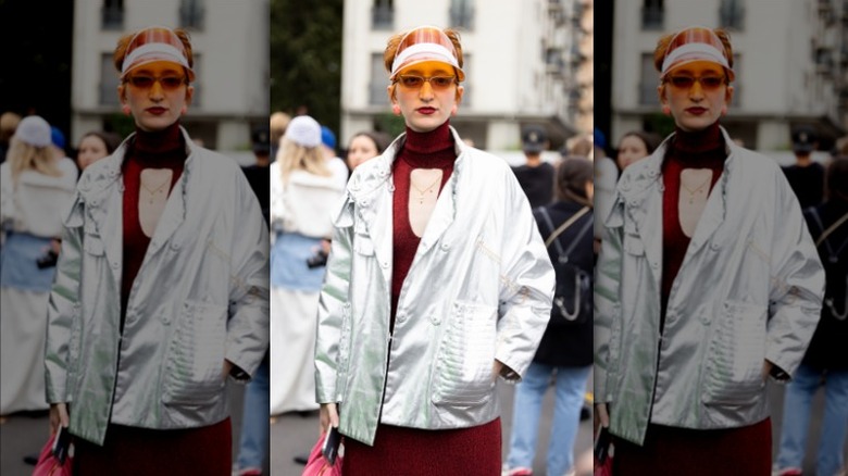 woman with orange transparent visor