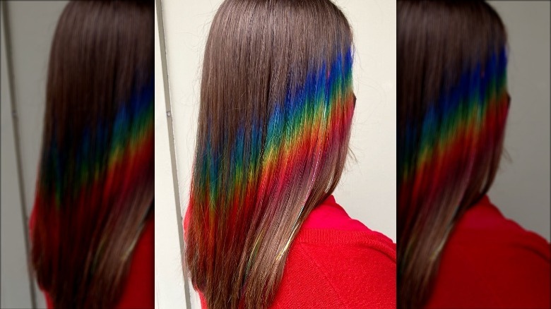 woman with colorful prism hair