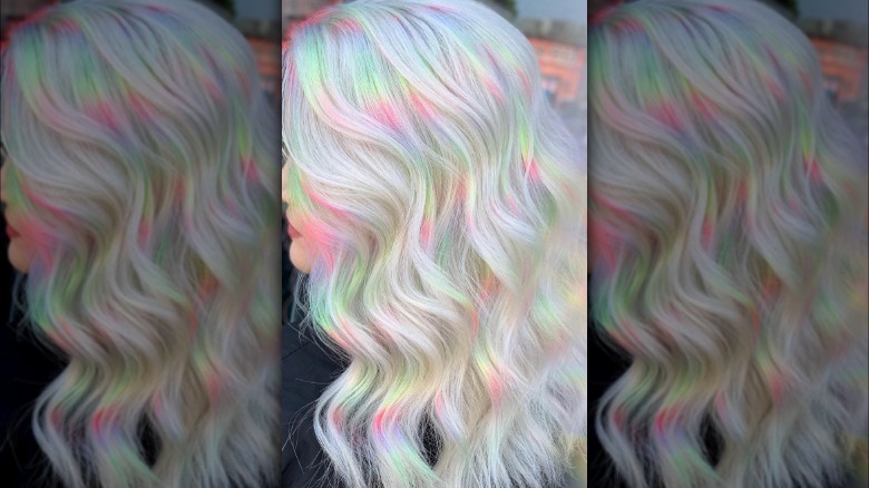 woman with colorful prism hair