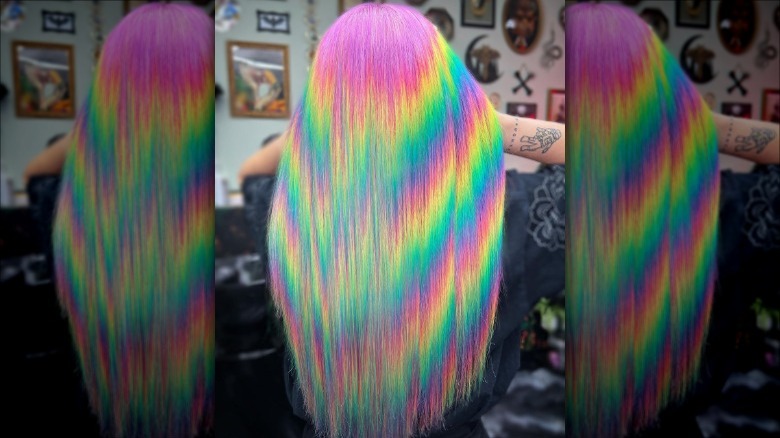 woman with colorful prism hair