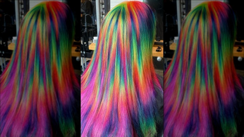 woman with colorful prism hair