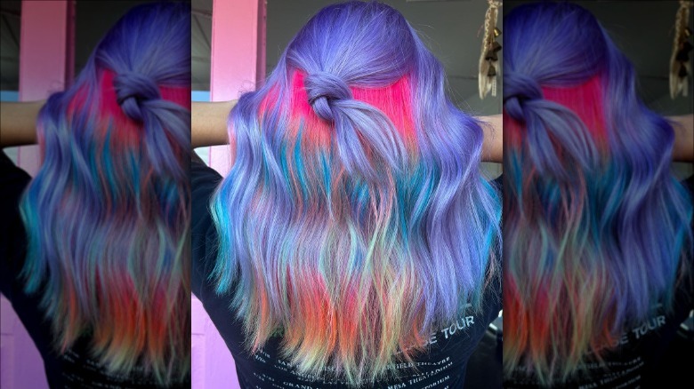 woman with colorful prism hair