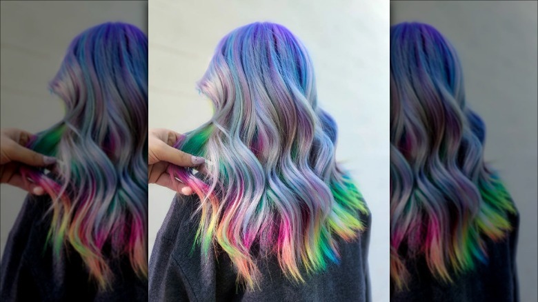 woman with colorful prism hair