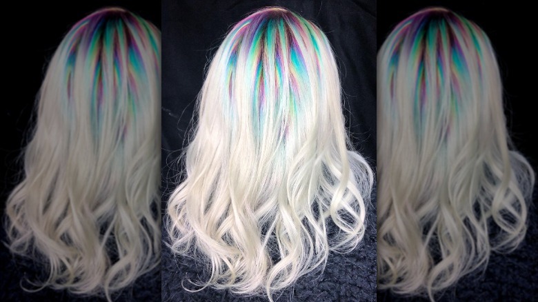 woman with colorful prism hair