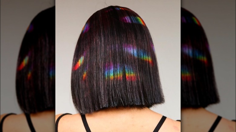 woman with colorful prism hair