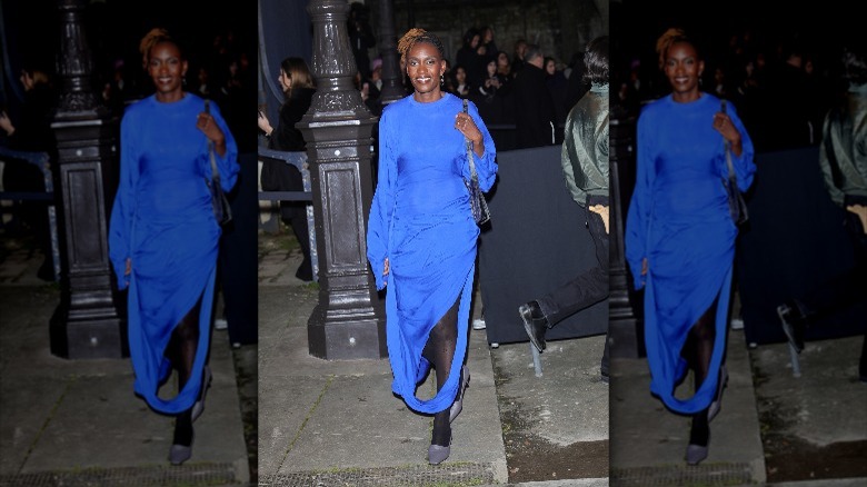 woman attending fashion week in blue