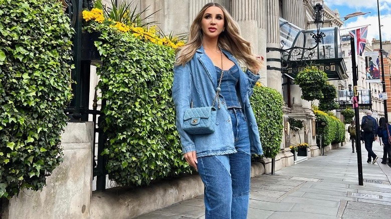 woman wearing all denim outfit