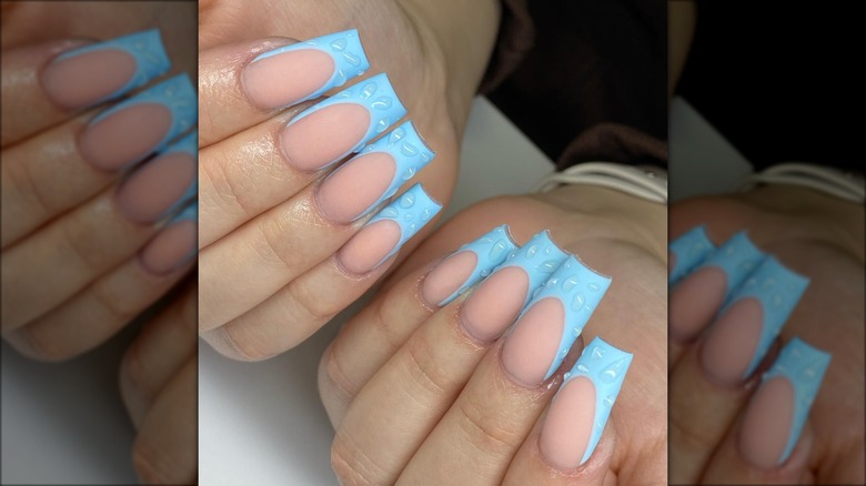 baby blue wet french manicure