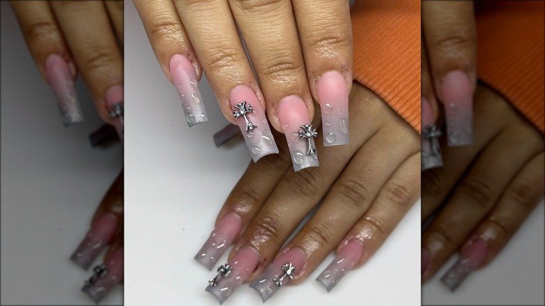 nails with cross charms