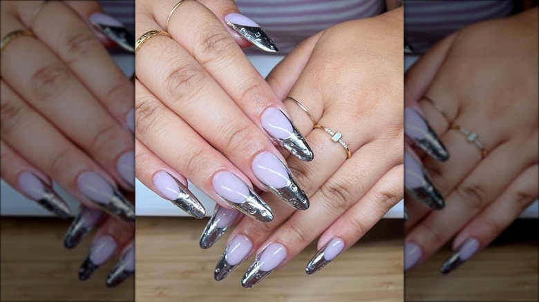 chrome nails with water droplets