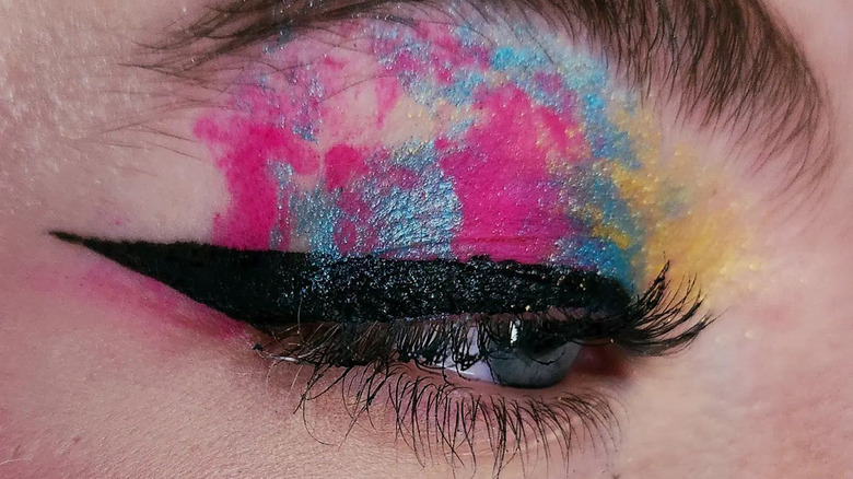 Pink blue and yellow eyeshadow