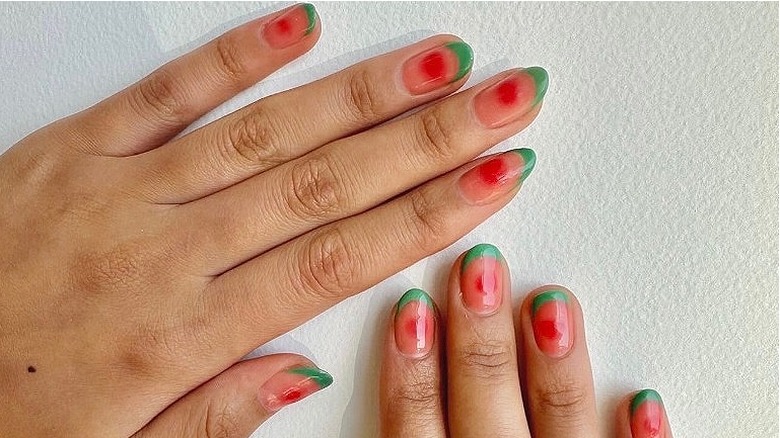 close up of watermelon nails 